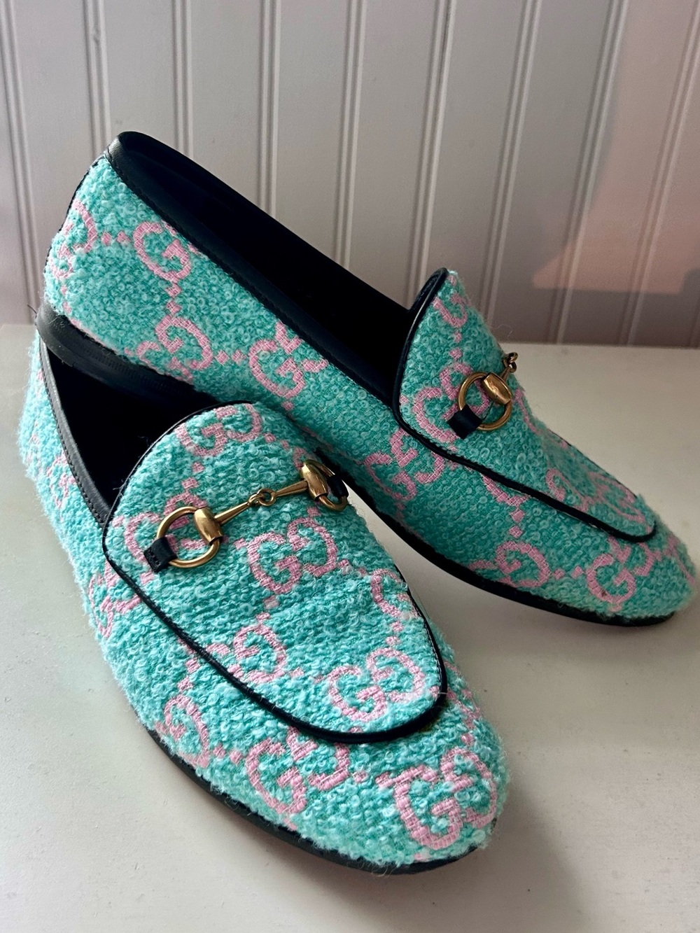 Gucci Aqua & Pink GG Horsebit Loafers
